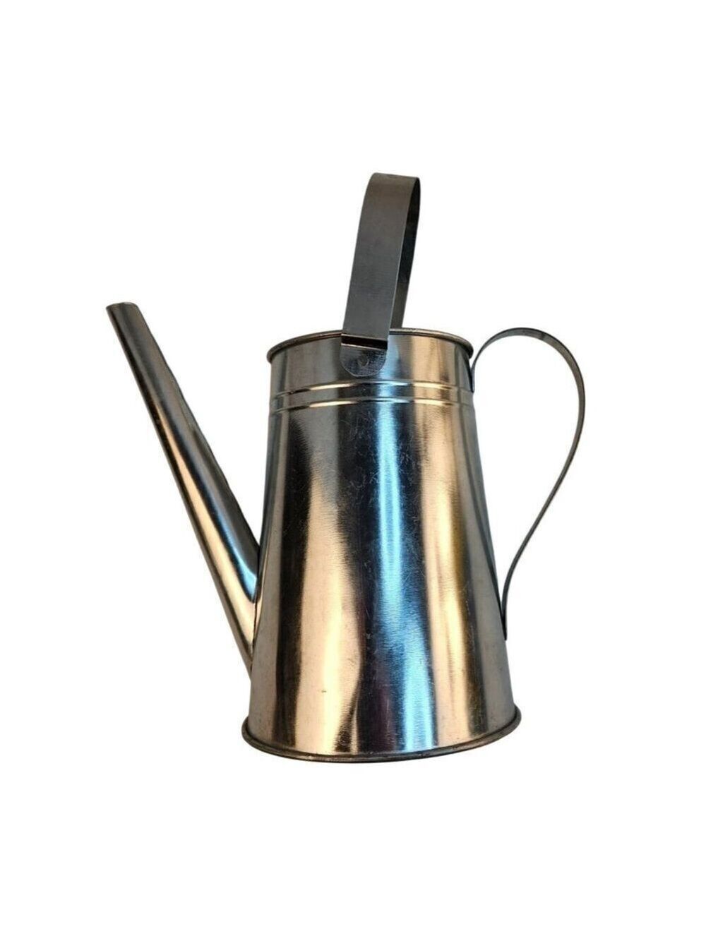 Silver Tin Watering Can With Long Spout & Movable Handle Wall Vase Country Gard